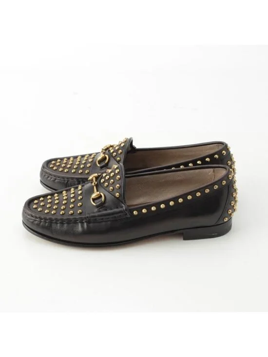 Gucci Horsebit Studded Loafers Black Gold 36.5 - Picture 3 of 10